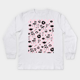 Checkered Diner Pattern Kids Long Sleeve T-Shirt